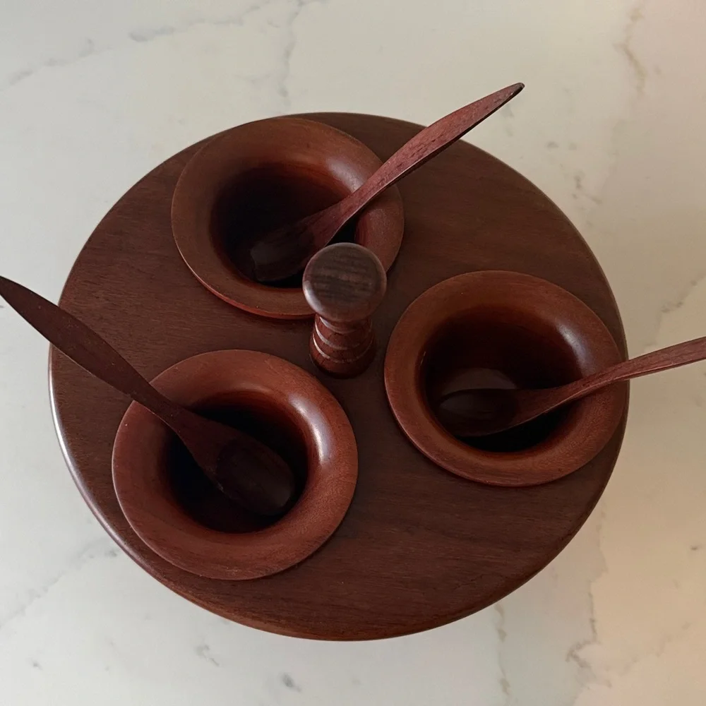 Vintage Mid Century Wooden Condiment Holder
